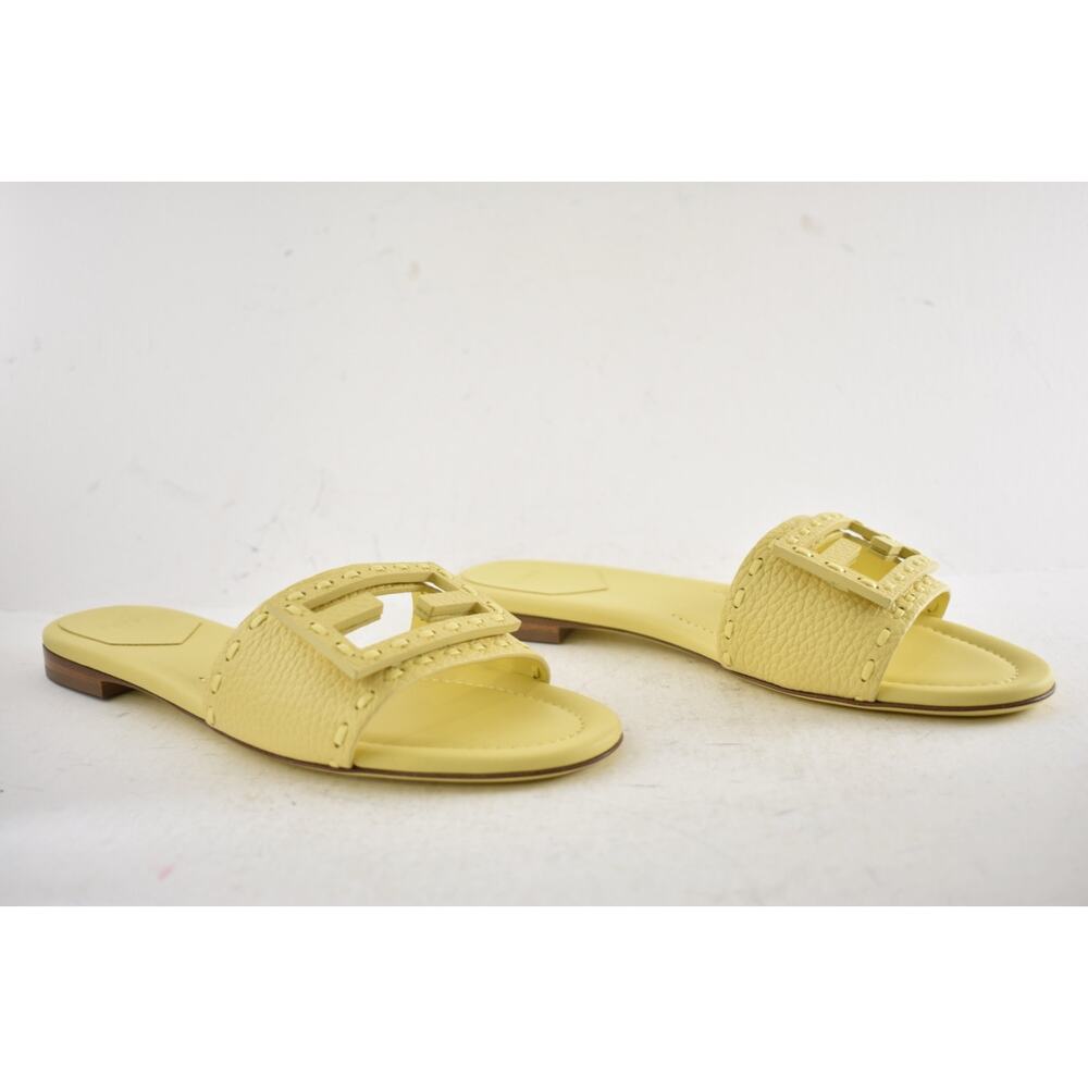 Fendi Baguette Light Yellow Leather FF Monogram Logo Mule Slide Flat Sandal 39 - Picture 4 of 16
